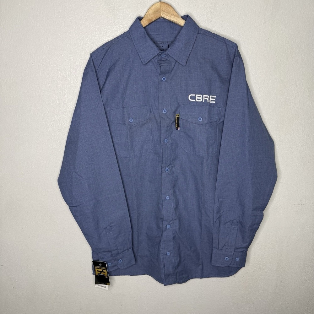 Benchmark‎ FR Blue Button Up Shirt Long Sleeve Men's Large Tall *Logo